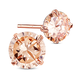 Honeyhandy SHEGRACE 925 Sterling Silver Ear Studs, with AAA Cubic Zirconia, PeachPuff, 4mm