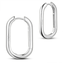 SHEGRACE 925 Sterling Silver Hoop Earrings, Carved with S925, Oval, Platinum, 26x16mm