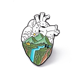 Honeyhandy Anatomical Heart Enamel Pin, Electrophoresis Black Alloy Brooch for Backpack Clothes, Waterfall Pattern, 30x21x2mm, Pin: 1.2mm