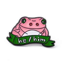 Honeyhandy Animal with Word He/Him Enamel Pin, Brooches, Electrophoresis Black Alloy Brooch for Backpack Clothes, Frog Pattern, 18x30x2mm, Pin: 1.2mm