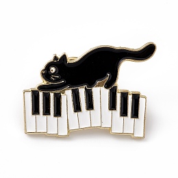 Honeyhandy Cartoon Cat Enamel Pin, Light Gold Alloy Music Theme Brooch for Backpack Clothes, Cat Pattern, 22x30x2mm, Pin: 1.3mm