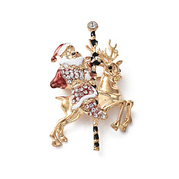 Honeyhandy Christmas Theme Rhinestone Brooch Pin, Light Gold Alloy Badge for Backpack Clothes, Santa Claus, 61x39x14mm