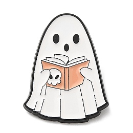 Honeyhandy Halloween Theme Ghost Enamel Pin, Electrophoresis Black Zinc Alloy Brooch for Backpack Clothes, Book, 31x23x1.5mm