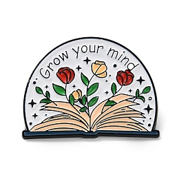 Honeyhandy Book & Flower Enamel Pins, Black Alloy Brooch for Backpack Clothing, PeachPuff, 23x30x1.3mm