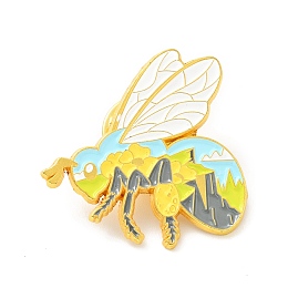 Honeyhandy Bee with Mountain Enamel Pin, Alloy Badge for Backpack Clothes, Golden, Colorful, 30x30x1.5mm