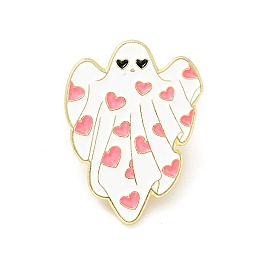 Honeyhandy Ghost with Heart Enamel Pin, Halloween Alloy Badge for Backpack Clothes, Light Gold, Pink, 30x23x1.5mm