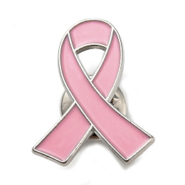 Honeyhandy Breast Cancer Awareness Ribbon Enamel Pins, Platinum Alloy Badge for Backpack Clothes, Pink, 26x21x1.5mm