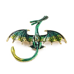 Honeyhandy Dragon Alloy Rhinestone Brooches, Enamel Pins, Antique Golden, Green, 70x78x13mm