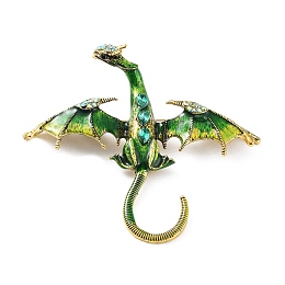 Honeyhandy Dragon Alloy Rhinestone Brooches, Enamel Pins, Alloy Badge for Unisex, Antique Golden, Green, 74x88x16mm