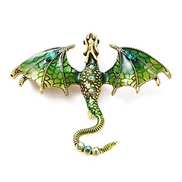 Honeyhandy Dragon Enamel Pins, Antique Golden Plated Alloy Rhinestone Brooch for Unisex, Green, 61x71x11mm