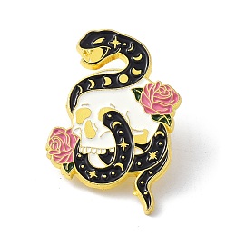 Honeyhandy Snake with Flower Black Art Cool Enamel Pin, Alloy Enamel Brooch for Backpacks Clothes, Golden, Pink, 33x23x9.5mm, Pin: 1mm