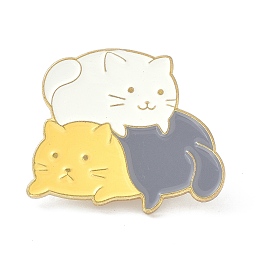 Honeyhandy Cute Cats Enamel Pin, Alloy Enamel Brooch Pin for Clothes Bags, Golden, White, 24.5x30x10mm, Pin: 1mm