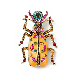 Honeyhandy Beetles Enamel Pin with Rhinestone, Antique Golden Alloy Badge for Backpack Clothes, Gold, 71.5x48x17mm, Pin: 0.8mm