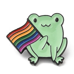 Honeyhandy Alloy Enamel Pins, Rainbow Pride Flag Frog Brooches, Electrophoresis Black, 24x27x1.8mm