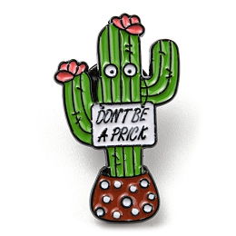 Honeyhandy Cactus with Word Don't Be A Prick Enamel Pins, Electrophoresis Black Alloy Brooch, Green, 30x18x1.5mm