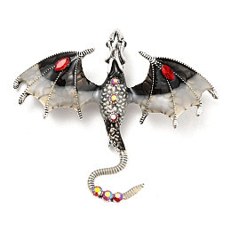 Honeyhandy Dragon Enamel Pins, Antique Silver Alloy Rhinestone Brooch, Black, 61x70.5x10.5mm