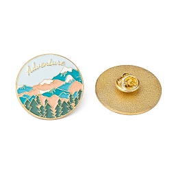 Honeyhandy Creative Zinc Alloy Brooches, Enamel Lapel Pin, with Iron Butterfly Clutches or Rubber Clutches, Flat Round with Word Adventure, Light Sky Blue, 31mm, Pin: 1mm