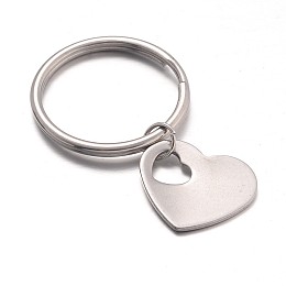 Honeyhandy Heart Stainless Steel Keychain, Stainless Steel Color, 43mm