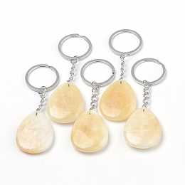 Honeyhandy Synthetic & Natural  Mixed Stone Keychain, with Iron Findings, Heart, Platinum, 86mm