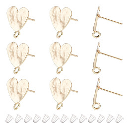 ARRICRAFT 10Pcs Heart Shape Brass Stud Earring Findings, with Vertical Loop and 20Pcs Plastic Ear Nuts, Real 18K Gold Plated, 14x13mm, Hole: 1.6mm, Pin: 0.7mm