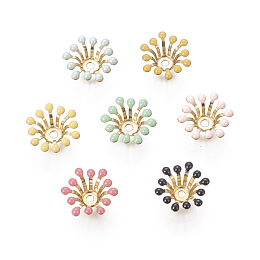 ARRICRAFT Brass Bead Caps, with Enamel, Flower, Golden, Mixed Color, 11~12x4mm, Hole: 1.6mm, Inner Diameter: 4mm