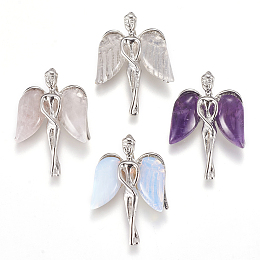 Honeyhandy Natural & Synthetic Mixed Stone Pendants, with Brass Findings, Angel, Platinum, 34x23x8mm, Hole: 3x5mm