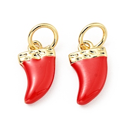 Honeyhandy Brass Enamel Charms, with Jump Rings, Cadmium Free & Lead Free, Real 18K Gold Plated, Scabbard/Tusk Shape, Red, 14.5mm, Hole: 3.3mm