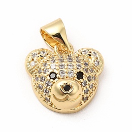 Honeyhandy Rack Plating Brass Micro Pave Cubic Zirconia Charms, Cadmium Free & Lead Free, Real 18K Gold Plated, Long-Lasting Plated, Bear Head Charm, Clear, 11.5x12x5mm, Hole: 3.5x4.5mm