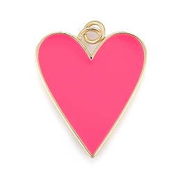 Honeyhandy Brass Enamel Pendants, Real 18K Gold Plated, Long-Lasting Plated, Heart, Hot Pink, 27x22x2mm, Hole: 3mm, jump rings: 5x1mm