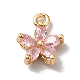 Honeyhandy Brass Cubic Zirconia Flower Charms, Real 18K Gold Plated, Bauhinia Charm, Pink, 10x8x3mm, Hole: 1.2mm