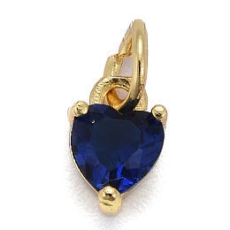 Honeyhandy Brass Micro Pave Cubic Zirconia Charms, Long-Lasting Plated, Real 18K Gold Plated, Heart, Medium Blue, 8x5x3.5mm, Hole: 3mm