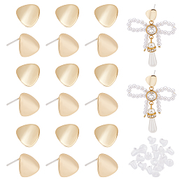 PandaHall Elite 20Pcs Brass Stud Earring Findings, with Vertical Loops and 20Pcs Plastic Ear Nuts, Teardrop, Real 22K Gold Plated, 10x10mm, Hole: 3mm, Pin: 0.6mm