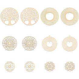 SUPERFINDINGS 60Pcs 6 Style Tree of Life Connector Flower Flat Round Donut Joiners Links Brass Links Connectors Light Gold Filigree Links for Jewelry Making