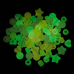 Honeyhandy Luminous Transparent Acrylic Beads, Glow in the Dark, Mixed Shapes, Heart/Star/Rondelle, Mixed Color, 8~13x6.5~12x6~10mm, Hole: 1.6~3.8mm, about 1400pcs/500g