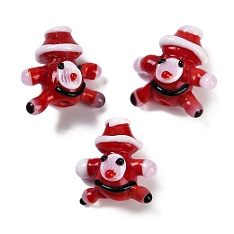 Handmade Lampwork Beads, Snowman, Red, 19~21x18~21x11~12mm, Hole: 1.8~2mm