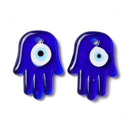 Honeyhandy Handmade Evil Eye Lampwork Pendants, Hamsa Hand/Hand of Miriam, Blue, 50x36x6mm, Hole: 4.8mm