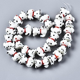 Honeyhandy Handmade Bumpy Lampwork Beads Strands, Spotted dog, White, 22~23x18~19x15~17.5mm, Hole: 2.5mm, about 20pcs/strand, 17.13 inch(43.5cm)