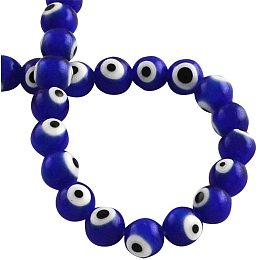 Pandahall Elite 10 Strands 8mm Evil Eye Lampwork Glass Beads Round Spacer Bead for Jewelry Making 13.7", Blue (480pcs)