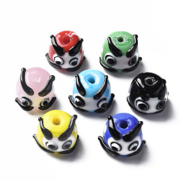 Handmade Lampwork Beads, Round with Cartoon Face, Mixed Color, 12~13x14~16x14mm, Hole: 2mm