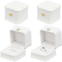 BENECREAT 4Pcs White Ring Box, PU Leather Ring Box with Flip Cover for Proposal Engagement Wedding, Jewelry Gift Wrapping, 2.3x2.3x1.9inch