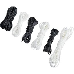 SUPERFINDINGS 6pcs PU Leather Waxed Cord White and Black Jewelry String 1~2mm Bracelet Cord for Bracelets, Necklaces, Jewelry Making, Beading,10.94 Yards/Bag