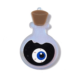 Honeyhandy Halloween Theme Acrylic Big Pendants, Bottle with Evil Eye, Black, 52.5x32x3.5mm, Hole: 1.6mm