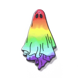 Honeyhandy Halloween Printed Acrylic Pendants, Ghost Charm, Colorful, 45.5x25x2mm, Hole: 1.8mm