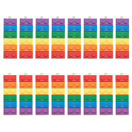 DICOSMETIC 20Pcs 2 Colors Rainbow Opaque Acrylic Pendants, with Platinum Iron Loop, Long Rectangle Building Block Charms, Colorful, 51.5x16x8mm, Hole: 2mm, 10pcs/color