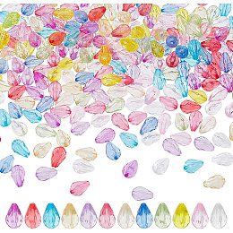 AHANDMAKER 240 Pcs Teardrop Faceted Acrylic Beads, 12 Colors Transparent Waterdrop Crystal Pendant Beads Rainbow AB Color Spacer Beads for Valentine's Day DIY Craft and Jewelry Making, Hole: 1.5mm