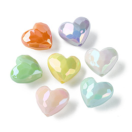 Honeyhandy UV Plating Opaque Acrylic Beads, Iridescent, Faceted, Heart, Mixed Color, 17x19x12mm, Hole: 2.2mm