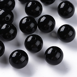 Honeyhandy Opaque Acrylic Beads, Round, Black, 16x15mm, Hole: 2.8mm, about 220pcs/500g