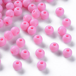 Honeyhandy Opaque Acrylic Beads, Round, Hot Pink, 6x5mm, Hole: 1.8mm, about 4400pcs/500g