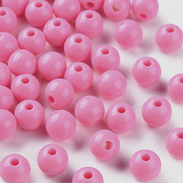 Honeyhandy Opaque Acrylic Beads, Round, Hot Pink, 8x7mm, Hole: 2mm, about 1745pcs/500g