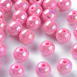 Honeyhandy Opaque Acrylic Beads, AB Color Plated, Round, Cornsilk, 10x9mm, Hole: 2mm, about 940pcs/500g